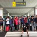 Manajer Kalteng Putra Hasanudin Noor (jaket merah) menyambut kedatangan 21 pemain di Bandara Tjilik Riwut Kota Palangka Raya, Rabu (2/9/2020). (ANTARA/Adi Wibowo)