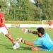 Pemain timnas U-19 Indonesia Andi Irfan (kiri) berusaha melewati penjaga gawang Arab Saudi Raed Hussain Ozaybi dalam pertandingan kedua tim pada Turnamen Persahabatan U-19 Internasional di Stadion Igraliste NK Polet, Sveti Martin na Mauri, Kroasia, Jumat (11/9/2020). Laga tersebut berakhir dengan skor imbang 3-3. (ANT/PSSI)