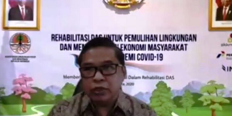 Tangkapan layar - Wamen LHK Alue Dohong dalam diskusi virtual "Rehabilitasi DAS untuk pemulihan lingkungan dan meningkatkan ekonomi masyarakat" di Kantor KLHK, Jakarta, Senin (14/9/2020) (ANTARA/Prisca Triferna)