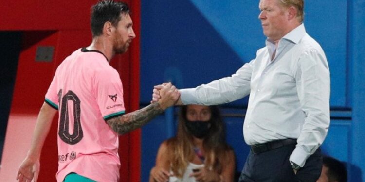 Lionel Messi (kiri) dan Ronald Koeman (kanan). (ANT/IST)