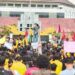 Situasi aksi unjuk rasa dilakukan mahasiswa di depan kantor DPRD Provinsi Kalimantan Tengah, Kota Palangka Raya terkait penolakan Undang-Undang Cipta Kerja yang baru saja disahkan, Kamis (8/10/2020). (ANT)