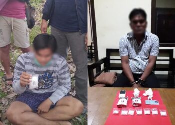 YU (24) pemilik sabu-sabu seberat 101,05 gram dan SA (54) pemilik sabu seberat 35,00 gram diamankan anggota DIrektorat Reserse Narkoba Polda Kalteng, Rabu (21/10/2020). (ANT/IST)