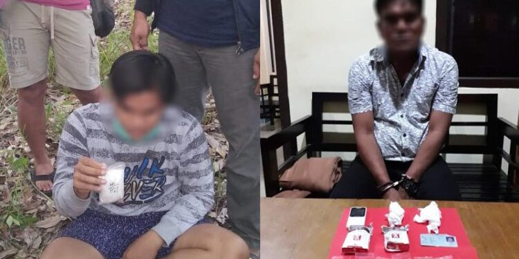 YU (24) pemilik sabu-sabu seberat 101,05 gram dan SA (54) pemilik sabu seberat 35,00 gram diamankan anggota DIrektorat Reserse Narkoba Polda Kalteng, Rabu (21/10/2020). (ANT/IST)