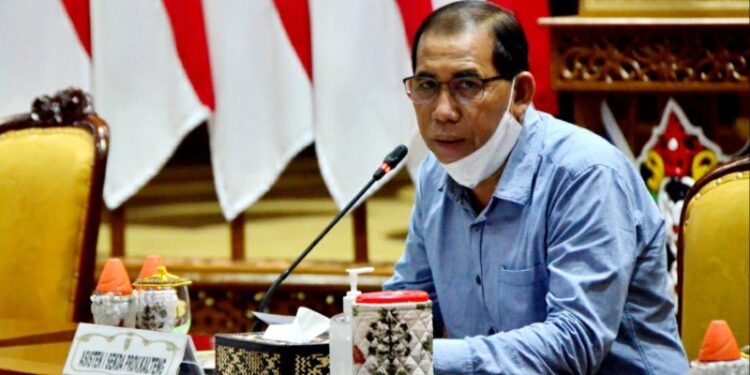 Asisten I Setda Kalteng, Hamka saat konsultasi publik dalam rangka penyusunan studi analisis mengenai dampak lingkungan (Amdal) rehabilitasi dan peningkatan jaringan irigasi rawa, wilayah kerja blok A-D di kawasan food estate, Palangka Raya, Jumat, (13/11/2020). (ANTARA/Ho-Pemprov Kalteng)