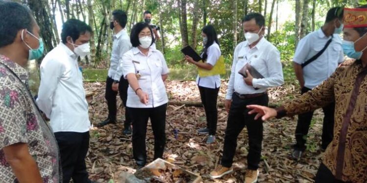 Wabup Gumas Efrensia L.P Umbing dan lainnya saat melihat berbagai potensi yang ada di Desa Hurung Bunut Kecamatan Kurun, Rabu (10/2/2021). (Foto : Diskominfo PS Gumas)