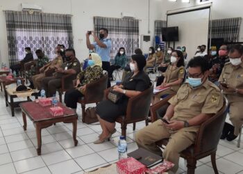 Legislator Kabupaten Gumas Iceu Purnamasari (depan kanan kedua) saat mengikuti rapat eksekutif kegiatan penyusunan Raperbup tentang Perlindungan Perempuan dan Anak di Kuala Kurun, Senin (1/3/2021). (ANT)