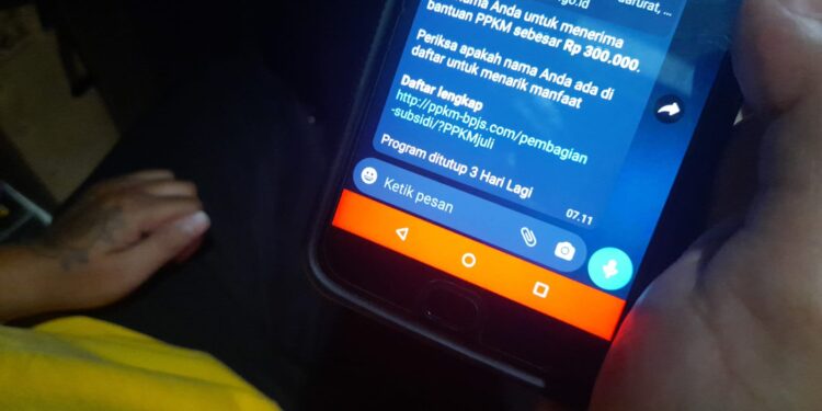 Salah satu warga menunjukan pesan hoax yang didapat melalui aplikasi whatsapp (IST)