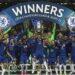 Kapten Chelsea Cesar Azpilicueta mengangkat trofi Liga Champions seusai menjadi juara musim 2020/21 dengan mengalahkan Manchester City dalam partai final di Stadion Dragao, Porto, Portugal, Sabtu (29/5/2021) waktu setempat. ANT/AFP/Pierre-Philippe Marcou.