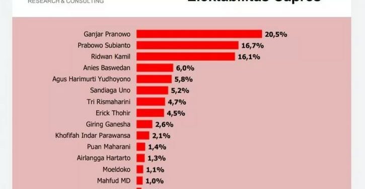 Elektabilitas para tokoh nasional hasil survei New Indonesia Research & Consulting. (ANT/IST)