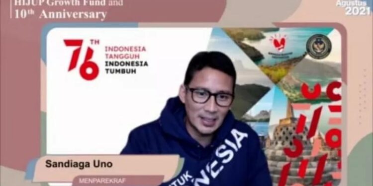 Menteri Pariwisata dan Ekonomi Kreatif Republik Indonesia, Sandiaga Salahudin Uno dalam webinar Hijup pada Rabu (25/8/2021). (MASAPNEWS/ANT)