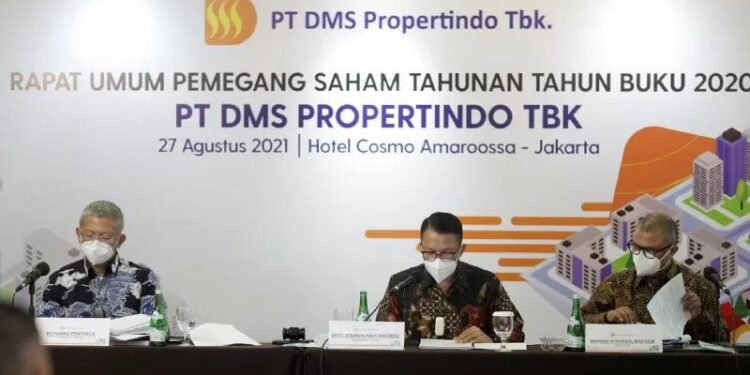Jajaran direksi PT DMS Propertindo Tbk menggelar RUPST di Jakarta, Jumat (27/8/2021). (ANT/HO-DMS Propertindo/am)
