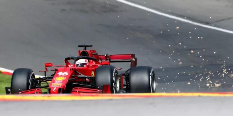 Pebalap Ferrari Charles Leclerc menjalani sesi latihan bebas Grand Prix Belgia, Sirkuit Spa-Francorchamps. (27/8/2021) (MASAPNEWS/ANT/REUTERS/JOhanna Geron)