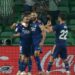 Bek kanan Real Madrid Dani Carvajal (kiri) melakukan selebrasi dengan rekan setimnya usai cetak gol ke gawang Real Betis dalam pertandingan Liga Spanyol pekan ke-3 di Benito Villamarin stadium, Sevilla, Spanyol pada 29 Agustus 2021. (MASAPNEWS/ANT/AFP/CRISTINA QUICLER)