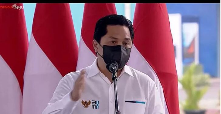 Tangkapan layar Menteri BUMN Erick Thohir dalam Peresmian Pabrik Industri Baja PT. Krakatau Steel (persero) Tbk, Selasa (21/9/2021). ANT/YouTube Sekretariat Presiden/pri