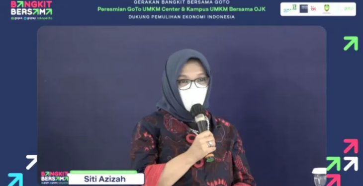 Tangkapan layar Deputi Bidang Kewirausahaan Kementerian Koperasi dan UKM Siti Azizah konferensi pers “Bangkit Bersama GoTo Dukung Pemulihan Ekonomi Indonesia” yang diselenggarakan secara virtual dan langsung di Kota Solo pada Kamis (30/9/2021). ANT/IST