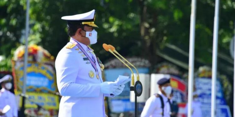 Kasal Laksamana TNI Yudo Margono saat memberikan sambutan pada Peringatan Hari Jadi ke-76 TNI Angkatan Laut, di Lapangan Trisila Markas Besar Angkatan Laut (Mabesal), Cilangkap, Jakarta Timur, Jumat (10/9/2021). (MASAPNEWS/ANT/HO-Dispenal)