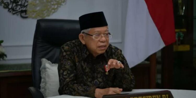 Wakil Presiden Ma'ruf Amin memberikan sambutan dalam webinar Investasi Pasar Modal dalam Perspektif Islam secara virtual, Sabtu (11/9/2021). (ANT/Asdep KIP Setwapres)