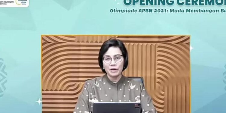 Menteri Keuangan Sri Mulyani dalam pembukaan Olimpiade APBN 2021 di Jakarta, Minggu (12/9/2021). (MASAPNEWS/ANT/Tangkapan layar)