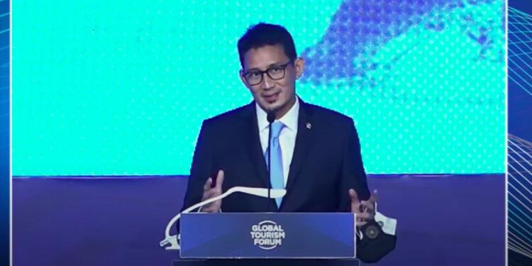 Menteri Pariwisata dan Ekonomi Kreatif Sandiaga Uno dalam peresmian pembukaan Global Tourism Forum - Leaders Summit Asia 2021, Jakarta, Rabu (15/9). (MASAPNEWS/ANT/Tangkapan layar)