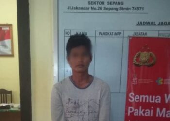 RY (37) diamankan polisi karena diduga mencuri dua unit sepeda motor. (Foto : Polsek Sepang)