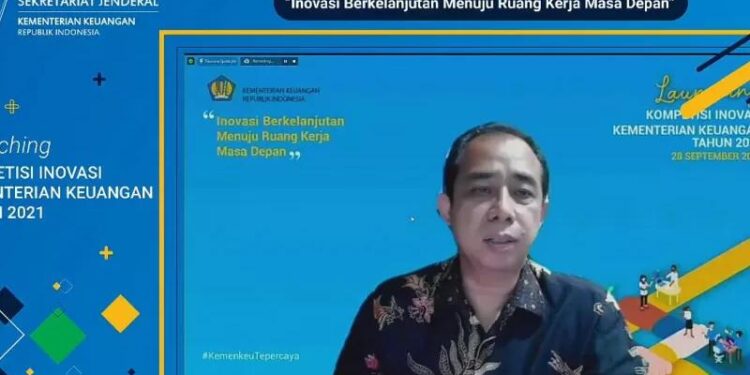 Sekretaris Jenderal Kementerian Keuangan Heru Pambudi dalam Peluncuran Kompetisi Inovasi Kemenkeu 2021 di Jakarta, Selasa (28/9/2021). (MASAPNEWS/ANT/Tangkapan layar)