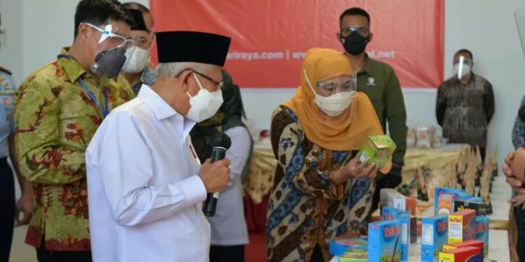 Wakil Presiden Ma'ruf Amin meninjau Safe and Lock Halal Industrial Park di Sidoarjo, Jawa Timur, Kamis (30/9/2021). (MASAPNEWS /ANT/HO-Setwapres)