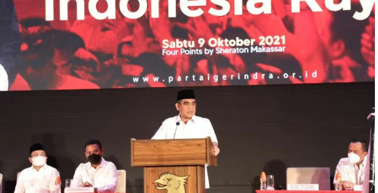 Sekretaris Jenderal Ahmad Muzani saat menghadiri Rapat Koordinasi Daerah (Rakorda) DPD Gerindra Sulawesi Selatan pada Sabtu (9/10/2021). ANT/IST