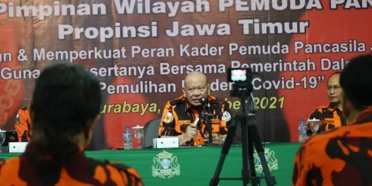 Ketua DPD RI, AA LaNyalla Mahmud Mattalitti, saat hadir dalam Rapat Kerja Wilayah Pemuda Pancasila Jawa Timur di Surabaya, Minggu (10/10). (MASAPNEWS/ANT/HO PP Pancasila)