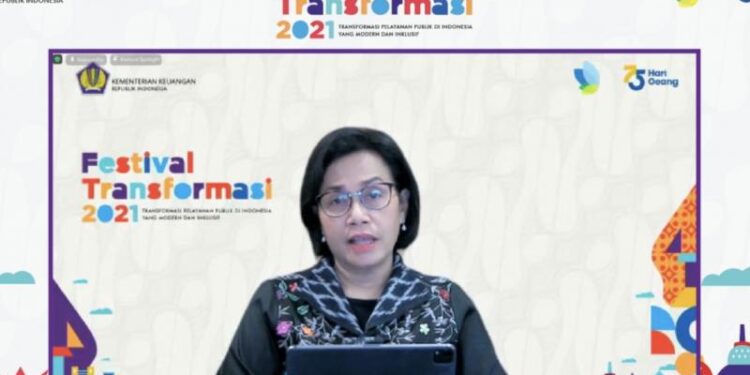 Menteri Keuangan Sri Mulyani Indrawati dalam acara Festival Transformasi 2021 di Jakarta, Selasa (19/10/2021). (MASAPNEWS/ANT/Tangkapan layar)