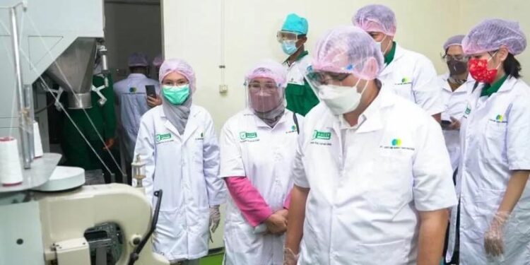 Plt. Direktur Jenderal Industri Kecil, Menengah dan Aneka (IKMA) Kementerian Perindustrian, Reni Yanita memperhatikan proses produksi olahan porang PT. Hayumi Agro Indonesia di Gresik, Jawa Timur, beberapa waktu lalu. (MASAPNEWS/ANT/HO- Biro Humas Kementerian Perindustrian)