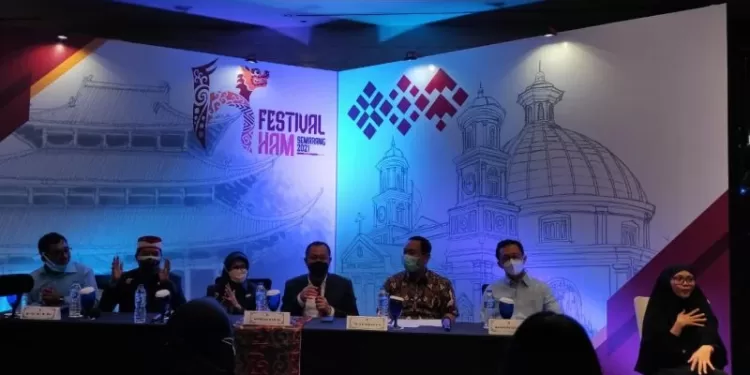 Perwakilan penyelenggara Festival HAM 2021 dari berbagai unsur menggelar konferensi pers terkait penyelenggaraan Festival HAM 2021. (MASAPNEWS/ANT/HO-KSP)