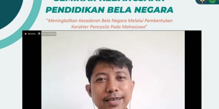 Tangkapan layar Sekretaris Kepala Badan Pembinaan Ideologi Pancasila (BPIP) RI Achmad Uzair Fauzan dalam webinar nasional bertajuk “Meningkatkan Kesadaran Bela Negara Melalui Pembentukan Karakter Pancasila pada Mahasiswa” yang disiarkan langsung di kanal YouTube HMPE UNY, dipantau dari Jakarta, Sabtu (27/11/2021). (MASAPNEWS/ANT)
