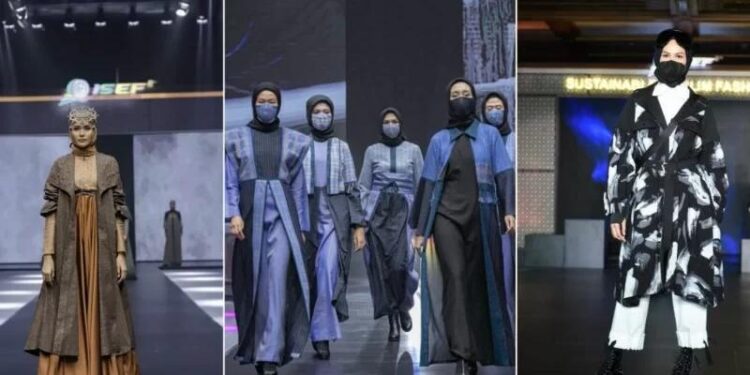 Kolase penampilan di Sustainable Muslim Fashion Indonesia Sharia Economic Festival (ISEF) 2021. (MASAPNEWS/ANT/HO)
