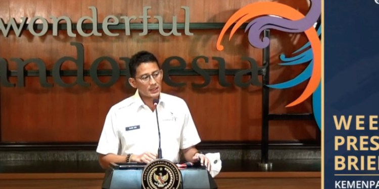 Tangkapan layar Menteri Pariwisata dan Ekonomi Kreatif Sandiaga Uno dalam Weekly Press Briefing, Jakarta, Senin (13/12). (MASAPNEWS/ANT/HO-M. Baqir Idrus Alatas)
