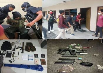 Penangkapan terduga teroris dan sejumlah barang bukti yang disita Densus 88 dibantu personel Polda Kalteng. (ANT/IST)