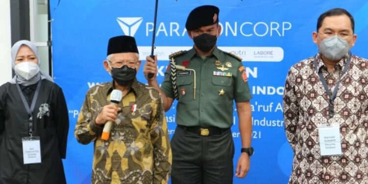 Wakil Presiden Ma'ruf Amin di lokasi PT Paragon Technology and Innovation di Kawasan Industri Jatake Tangerang, Banten pada Rabu (29/12/2021). (MASAPNEWS/ANT)