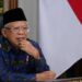 Wakil Presiden Ma’ruf Amin menyampaikan pidato di acara Tasyakur Milad ke-33 Lembaga Pengkajian Pangan, Obat dan Kosmetika Majelis Ulama Indonesia, melalui konferensi video dari kediaman resmi wapres di Jakarta, Selasa (25/1/2022). (MASAPNEWS/ANT/HO-Setwapres)