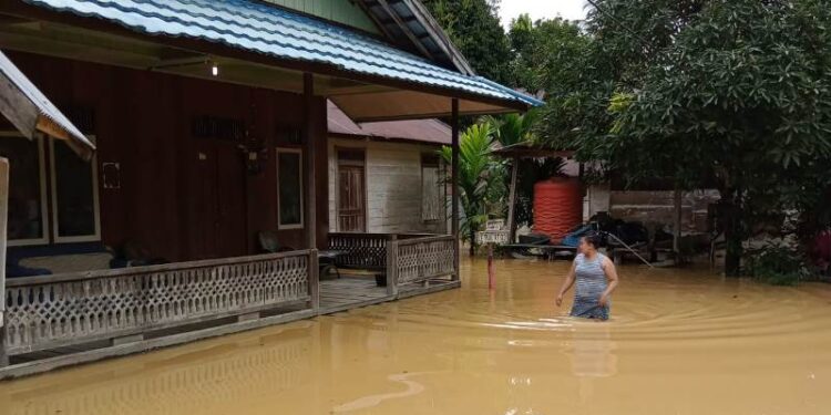 Banjir terjang Desa Sei Antai, Kecamatan Rungan Hulu, Kabupaten Gumas, Jumat (18/2/2022). (IST)