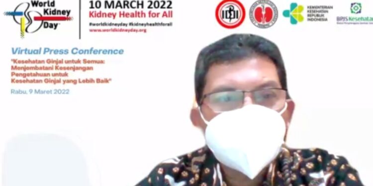 Hasil tangkapan layar Direktur Utama Dewan Direksi Badan Penyelenggara (BPJS Kesehatan Prof. dr. Ali Ghufron Mukti, MSc., PhD dalam sebuah konferensi pers virtual dalam rangka peringatan Hari Ginjal Sedunia (World Kidney Day atau WKD), Rabu (9/3/2022). (MASAPNEWS/ANT)