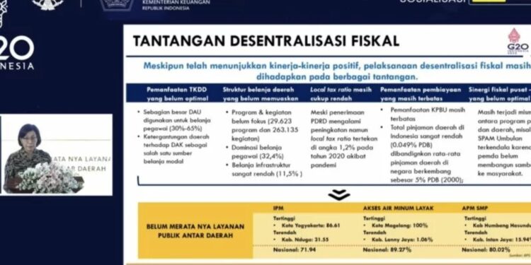 Menteri Keuangan Sri Mulyani Indrawati dalam Kick Off Sosialisasi UU HKPD di Jakarta, Kamis (10/3/2022). (MASAPNEWS/ANT)