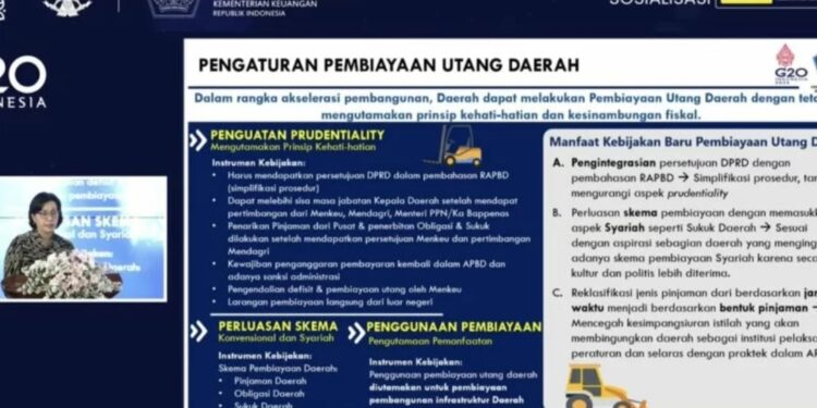 Menteri Keuangan Sri Mulyani Indrawati dalam Kick Off Sosialisasi UU HKPD di Jakarta, Kamis (10/3/2022). (MASAPNEWS/ANT)