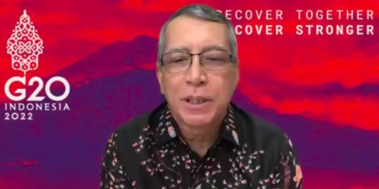 Tangkapan layar Staf Khusus untuk Penguatan Program-Program Prioritas Kementerian Luar Negeri Dian Tiansyah Djani dalam konferensi pers daring di Jakarta, Kamis (10/3/2022). (MASAPNEWS/ANT)