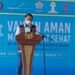 Ketua Umum HIPMI Jatim Rois Sunandar Maming, saat memberi sambutan pada acara vaksinasi di Bandara Internasional Juanda, Kabupaten Sidoarjo. (MASAPNEWS/ANT)