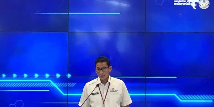 Menteri Pariwisata dan Ekonomi Kreatif Sandiaga Uno dalam Weekly Press Briefing, Jakarta, Senin. (MASAPNEWS/ANT/HO-M. Baqir Idrus Alata)