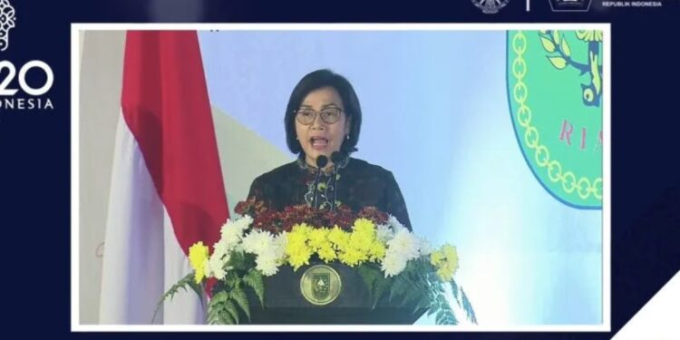 Menteri Keuangan Sri Mulyani Indrawati dalam Sosialisasi UU HKPD kepada Provinsi Riau yang diikuti Antara di Jakarta, Jumat (25/3/2022). (MASAPNEWS/ANT)