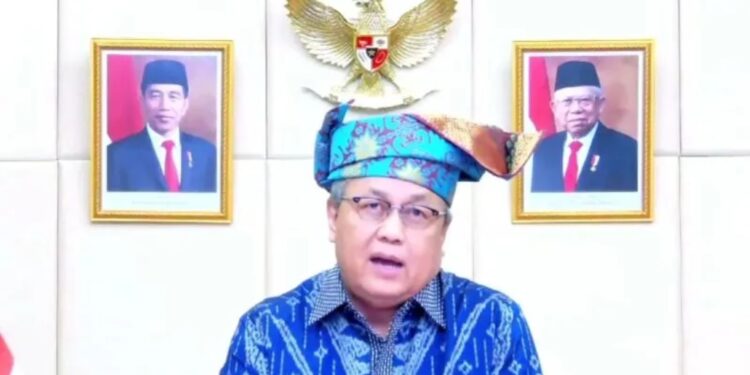 Gubernur Bank Indonesia (BI) Perry Warjiyo yang berpartisipasi secara daring di Jakarta, Rabu (30/03/2022), dalam Pembukaan Gerakan Nasional (Gernas) BBI, BWI, dan GMP Kepulauan Riau 2022. (MASAPNEWS/ANT)