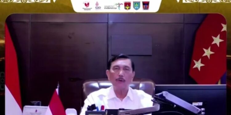 Tangkapan layar Menko Kemaritiman dan Investasi Luhut Binsar Pandjaitan dalam pembukaan Gernas BBI Sumatera Barat, Selasa (12/4/2022). (MASAPNEWS/ANT/Youtube ANTARA News)
