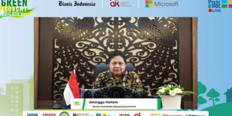 Menteri Koordinator Bidang Perekonomian Airlangga Hartarto dalam acara Green Economy Outlook 2022 di Jakarta, Rabu (23/02/2022). (MASAPNEWS/ANT/HO-Kemenko Perekonomian)