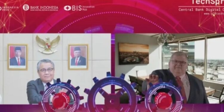 Bank Indonesia (BI) dan Bank for International Settlements (BIS) Innovation Hub meluncurkan G20 Techsprint Initiative 2022 sebagai salah satu side event Presidensi G20 Indonesia di Jakarta, Senin (25/4/2022). (MASAPNEWS/ANT)