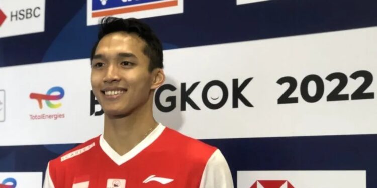 Jonatan Christie mengalahkan wakil Singapura, Jia Heng Jason Teh dengan dua gim langsung 21-19, 21-13 di penyisihan Grup A Piala Thomas 2022, Minggu.(MASAPNEWS/ANT)